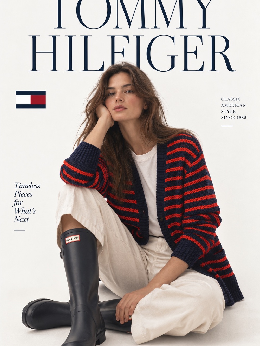 Tommy Hilfiger Navy and Red Striped Cotton Knit Button-Up Cardigan